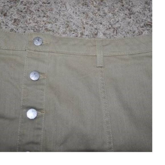 Womens Jessica Simpson Denim Skirt 32 Khaki Jean Stretch A-Line Burron Front - Picture 2 of 4